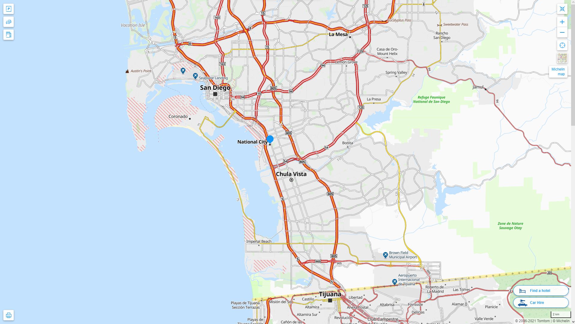 National City California Highway and Road Map